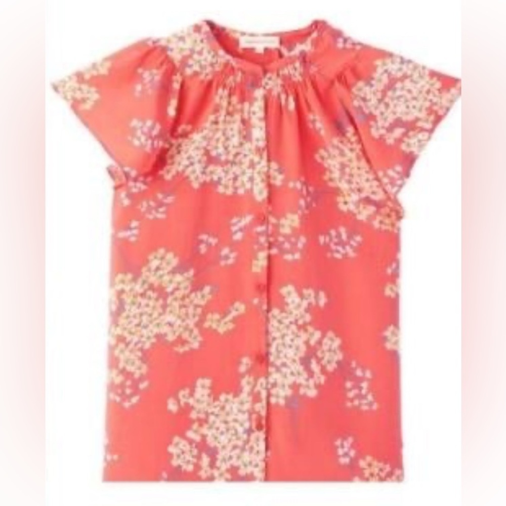REBECCA TAYLOR Coral Phlox Floral Flutter Silk Blouse Size6/Small MSRP$250 - Picture 4 of 12